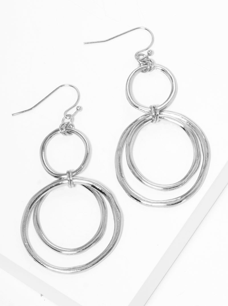 Metal Interlocking Circles Fishhook Dangle Drop Earrings