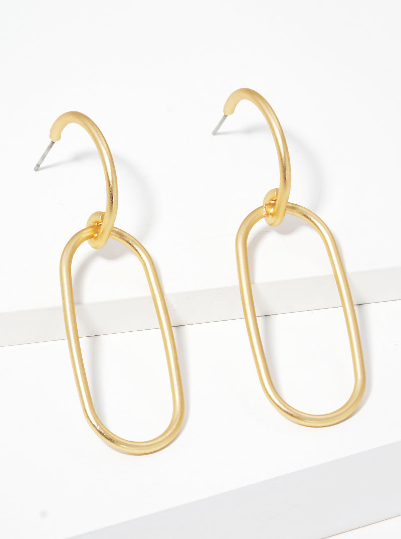 Metal Interlocking Half Circle Oval Hoop Earrings