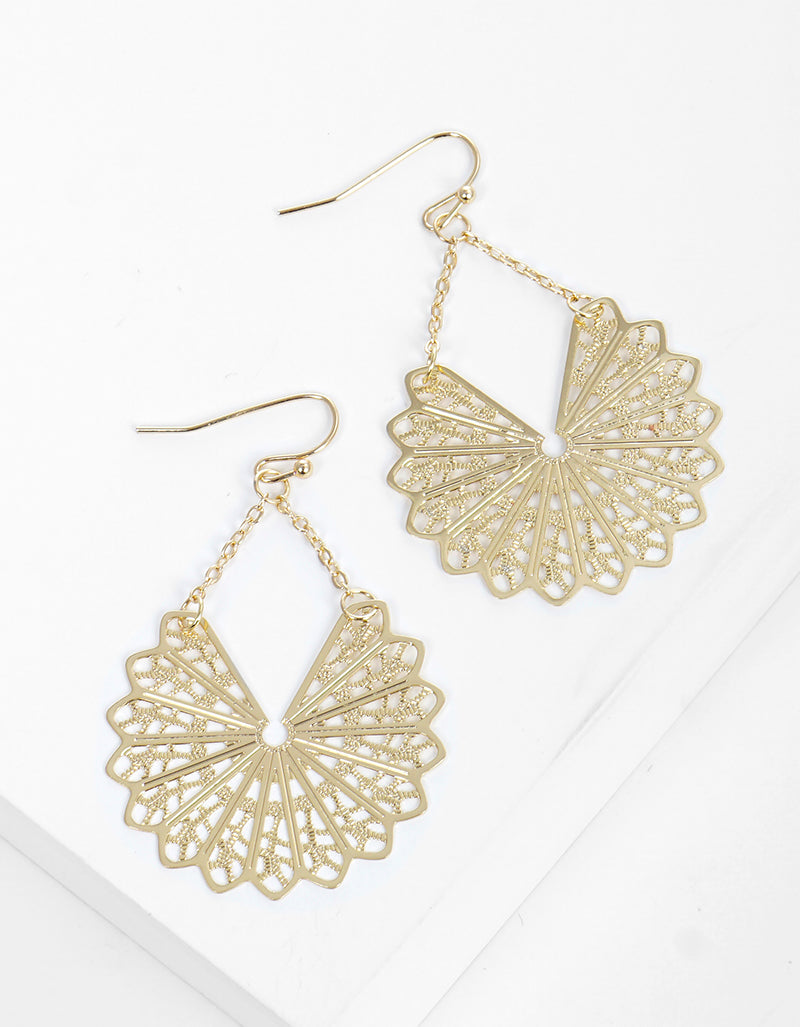 Metal Linked Chain Filigree Fish Hook Dangle Drop Earrings