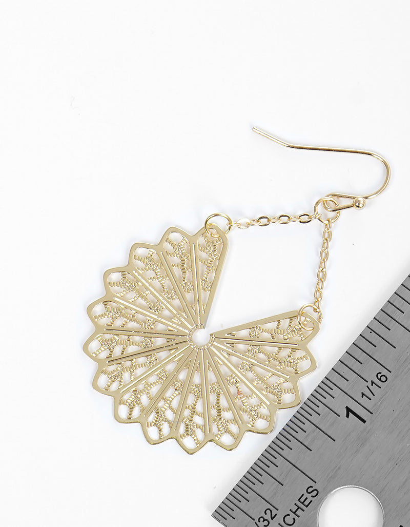 Metal Linked Chain Filigree Fish Hook Dangle Drop Earrings