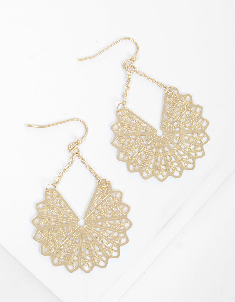 Metal Linked Chain Filigree Fish Hook Dangle Drop Earrings