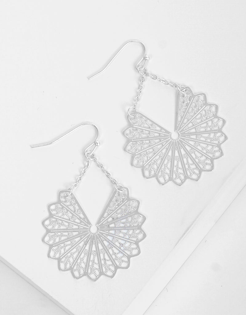 Metal Linked Chain Filigree Fish Hook Dangle Drop Earrings