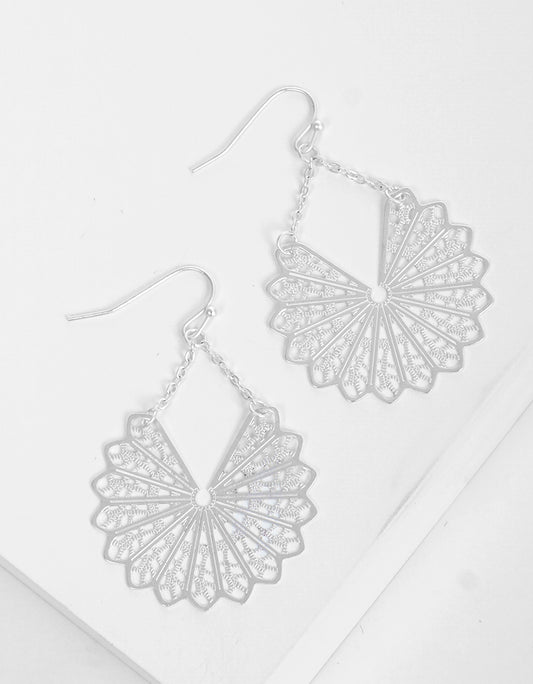 Metal Linked Chain Filigree Fish Hook Dangle Drop Earrings