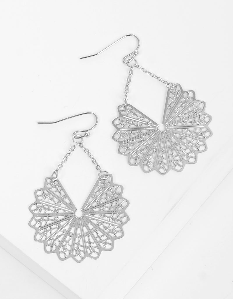Metal Linked Chain Filigree Fish Hook Dangle Drop Earrings