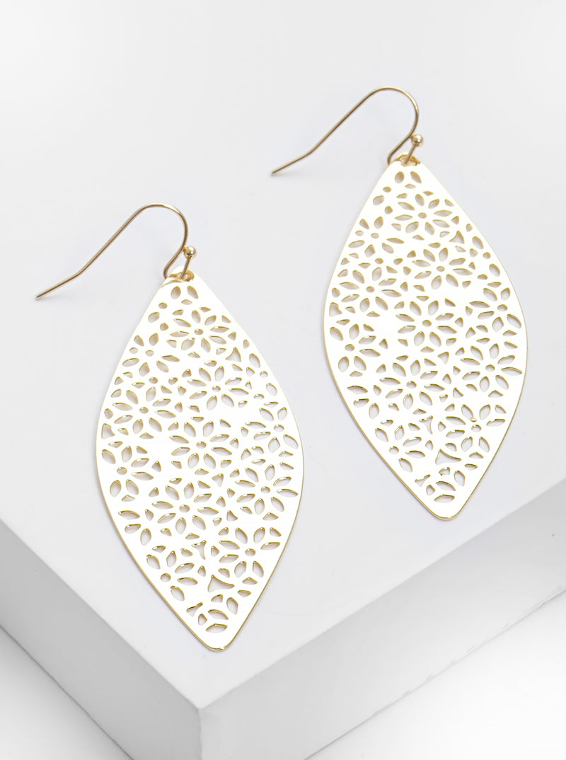 Metal Marquise Flower Filigree Fishhook Dangle Drop Earrings