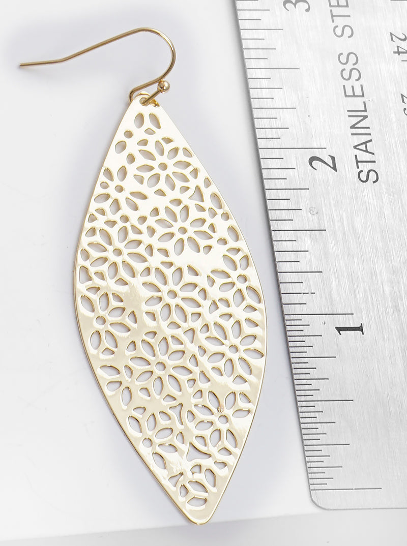 Metal Marquise Flower Filigree Fishhook Dangle Drop Earrings