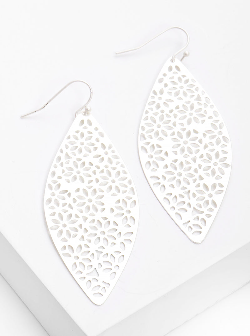 Metal Marquise Flower Filigree Fishhook Dangle Drop Earrings