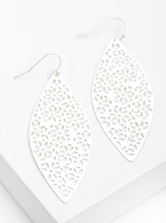 Metal Marquise Flower Filigree Fishhook Dangle Drop Earrings