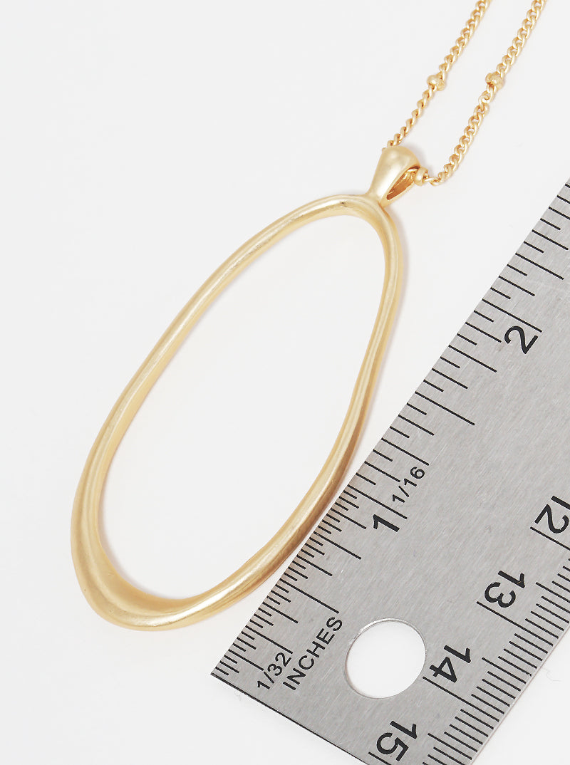 Metal Organic Oval Shape Pendant Long Necklace