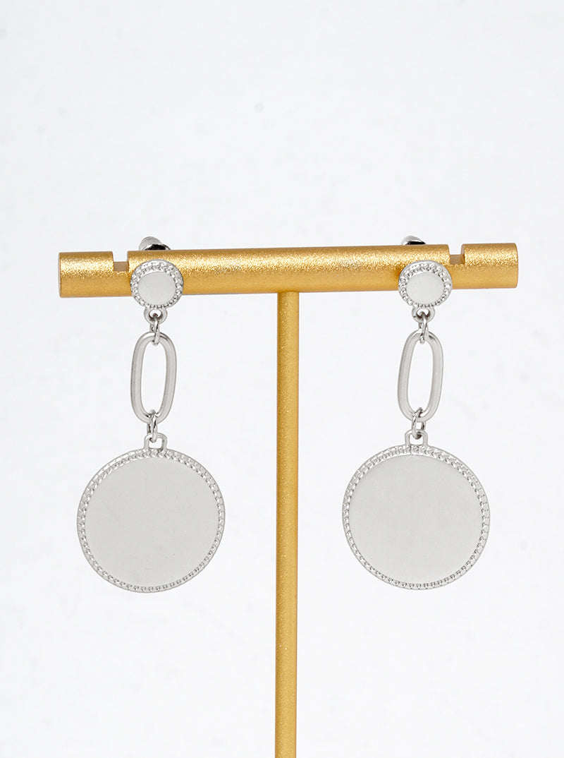 Metal Round Disc Drop Dangle Post Earrings