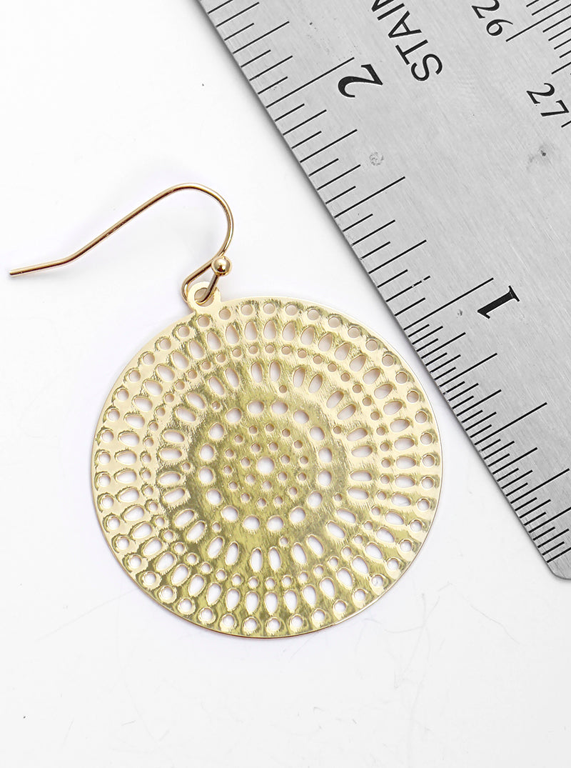 Metal Round Filigree Fish Hook Dangle Drop Earrings