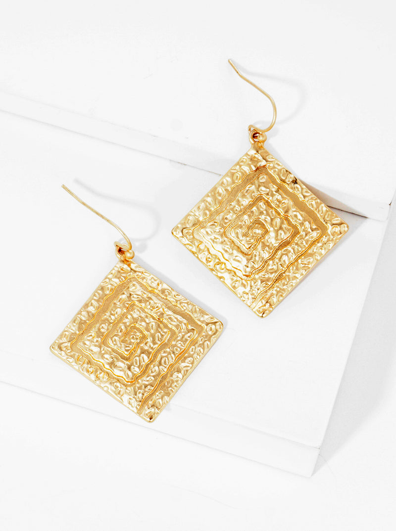 Metal Spiral Textured Rhombus Shape Dangle Drop Earrings