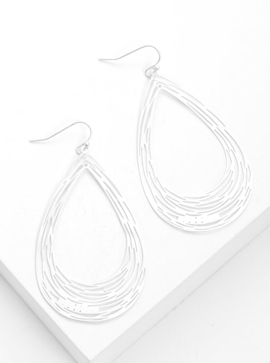 Metal Teardrop Filigree Lightweight Fish Hook Dangle Drop Earrings