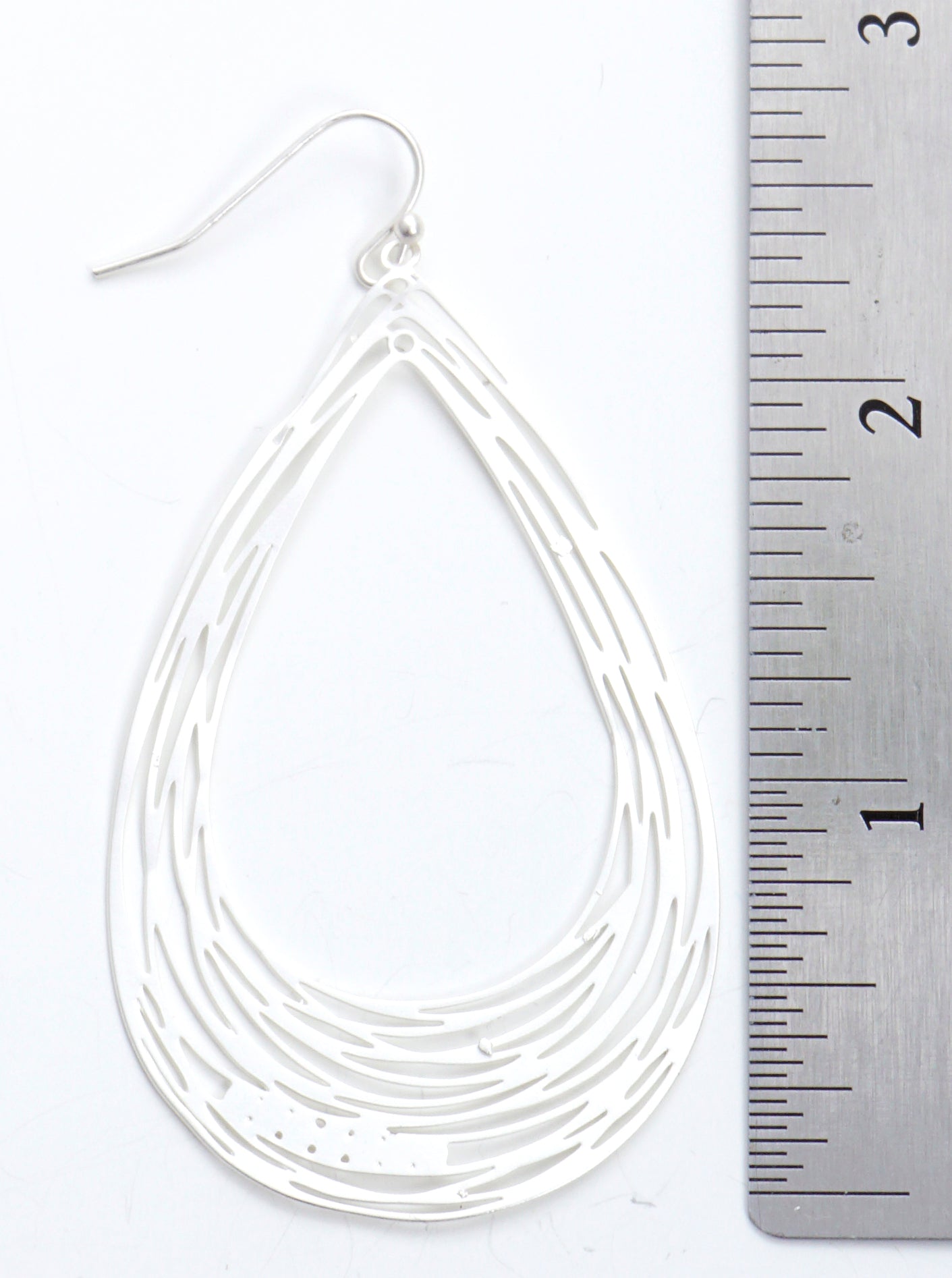 Metal Teardrop Filigree Lightweight Fish Hook Dangle Drop Earrings