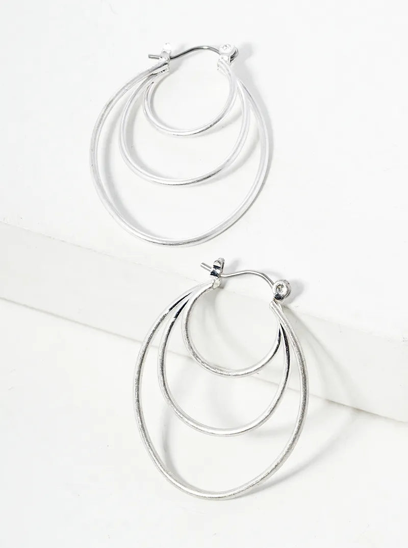 Metal Three Layer Hinged Hoop Earrings
