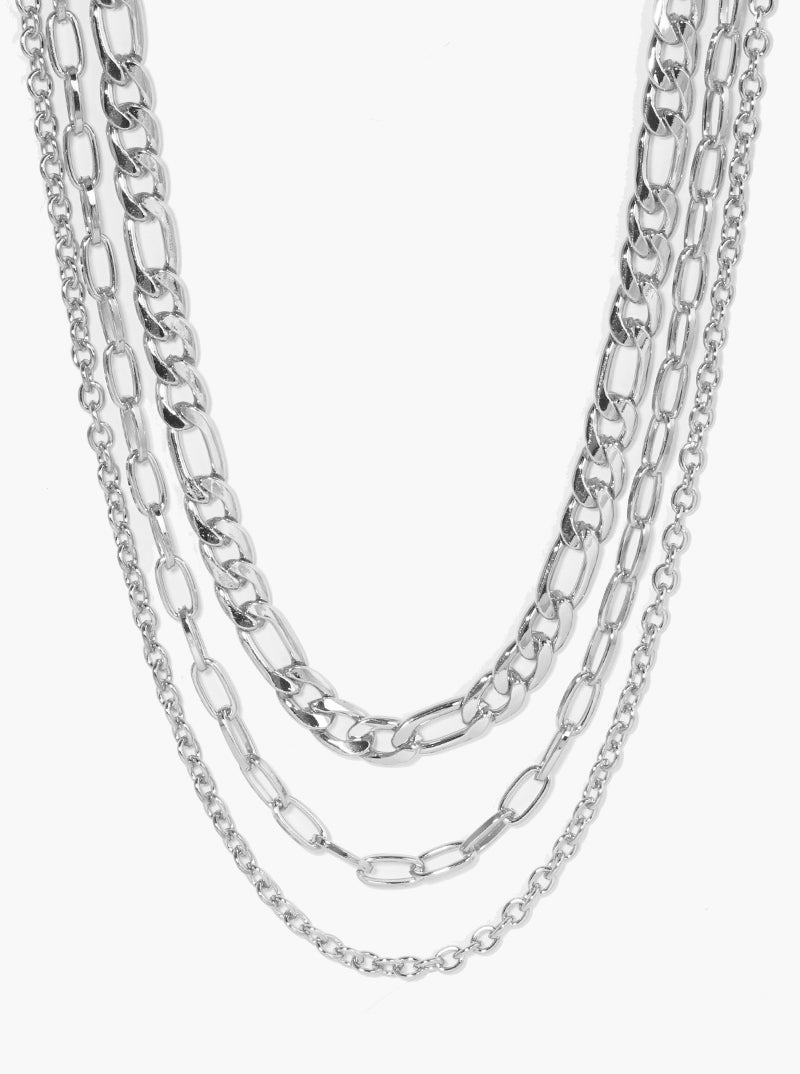 Metal Tri Layered Chain Necklace