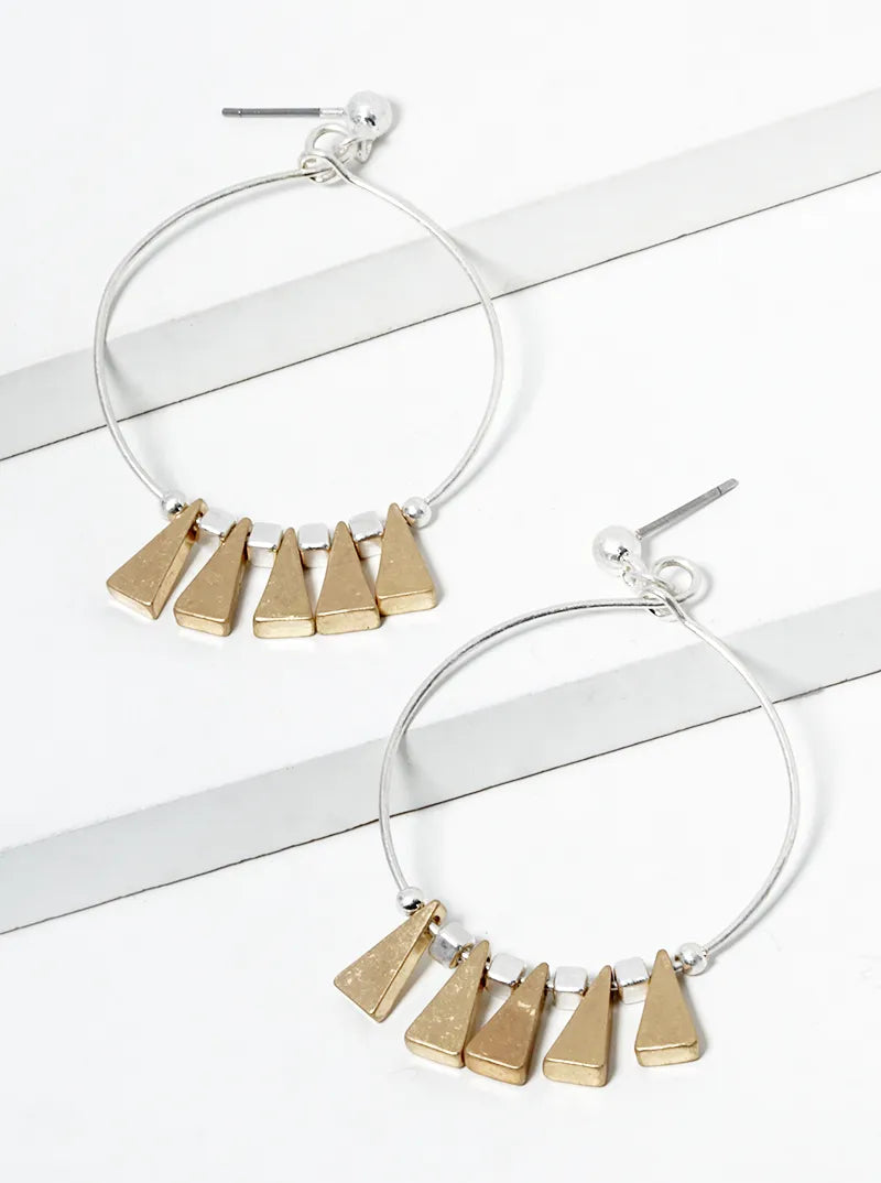 Metal Triangle Beads Drop Wire Circle Dangle Post Earrings