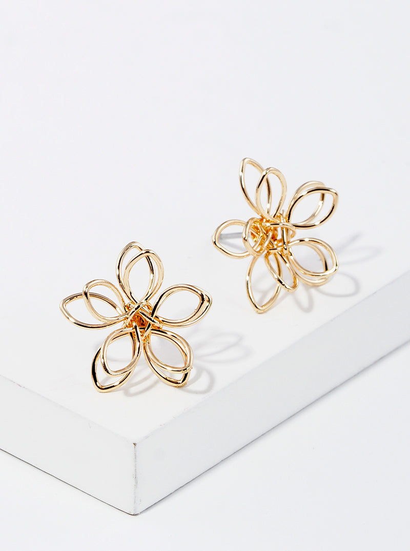 Metal Wired Floral Flower Post Stud Earrings
