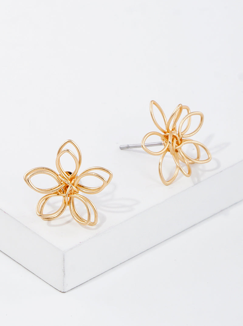 Metal Wired Floral Flower Post Stud Earrings