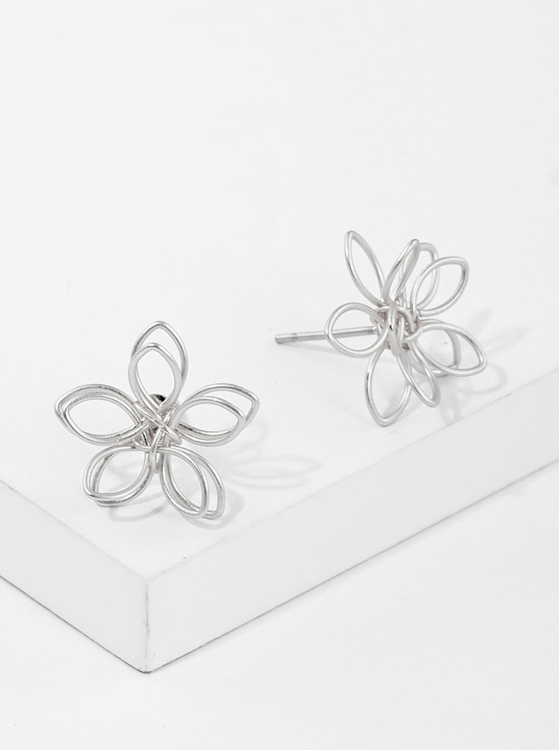 Metal Wired Floral Flower Post Stud Earrings