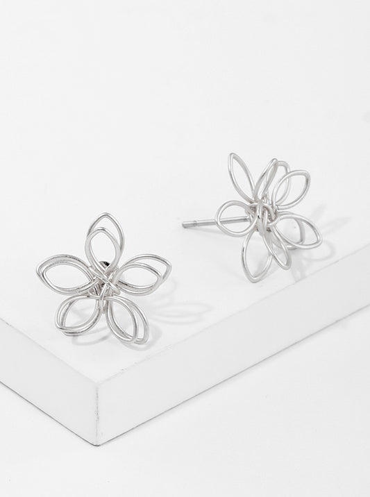Metal Wired Floral Flower Post Stud Earrings
