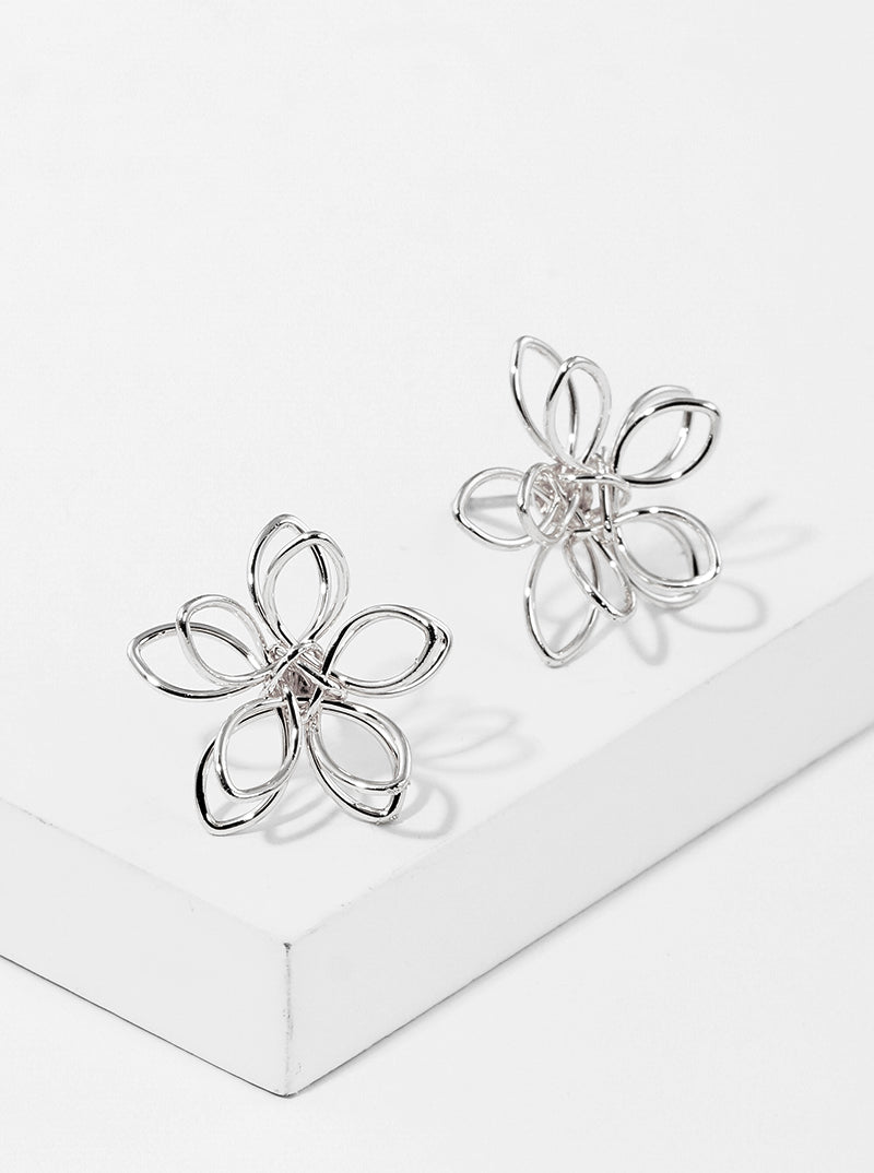 Metal Wired Floral Flower Post Stud Earrings