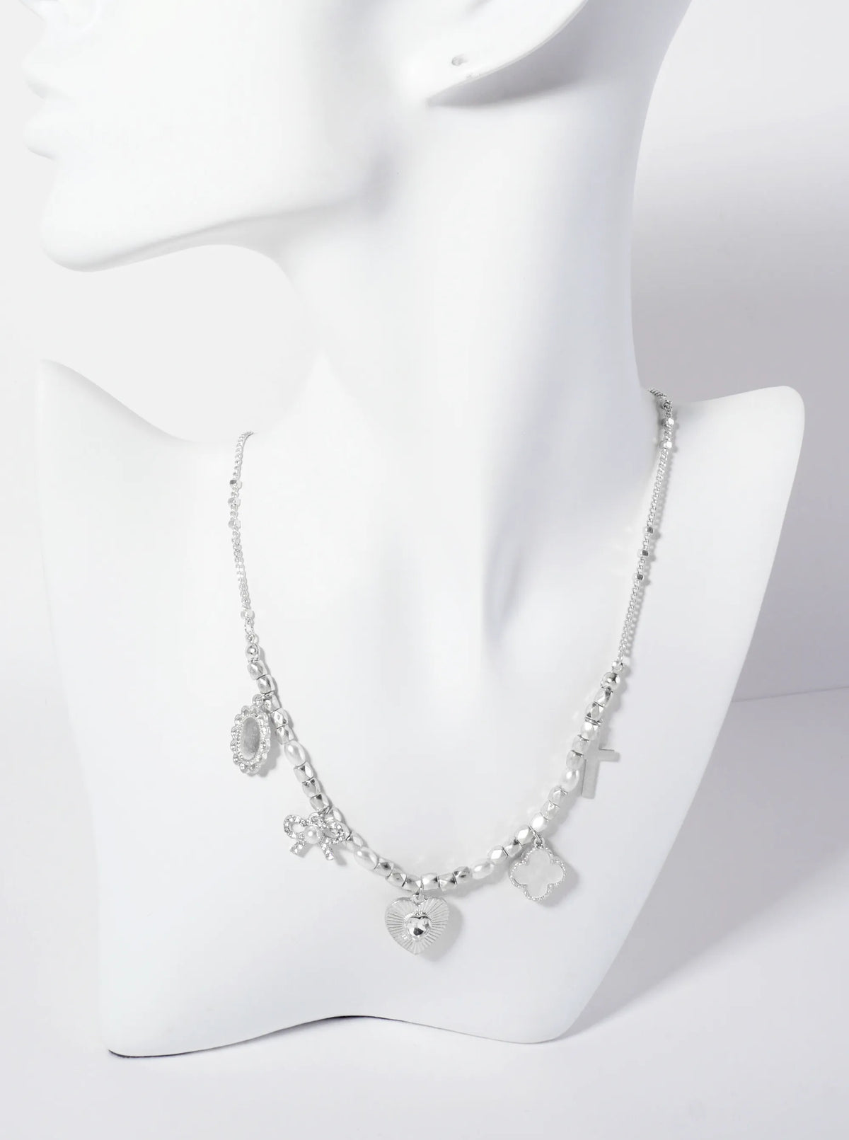Metallic-Beaded Multi-Charm Necklace
