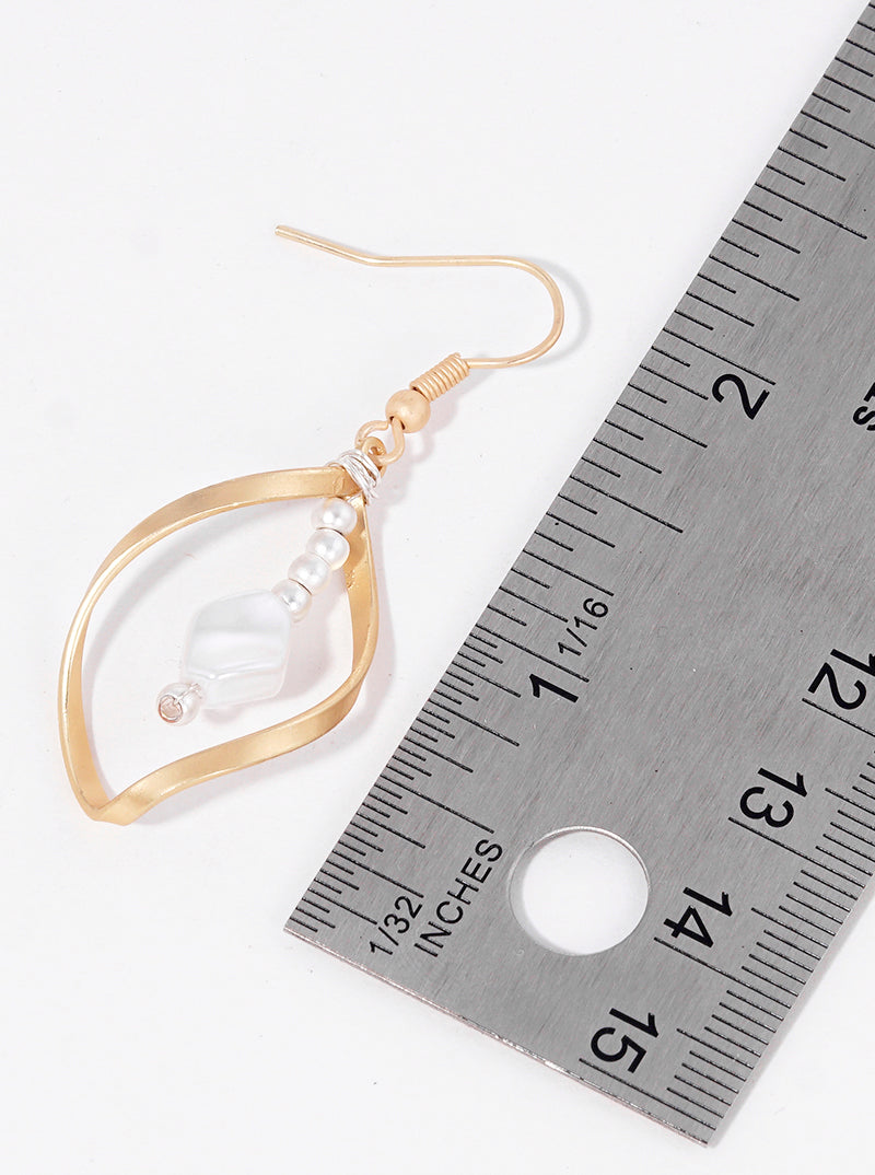 Metallic Beaded Pearl Spiral Dangle Drop Earrings