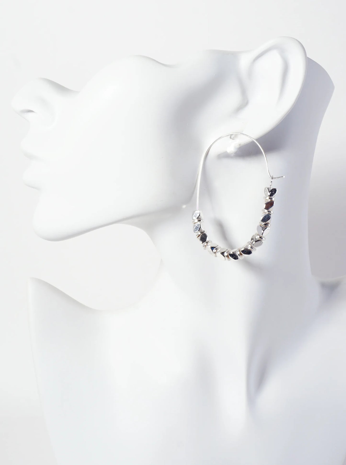 Metallic-Beaded Stadium-Shaped Geometric Wire Hook Earrings