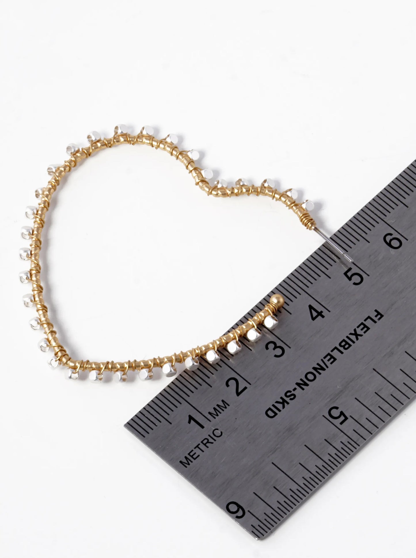 Metallic Seed Beads Wire Wrapped 50mm Heart Shape Hoop Earrings