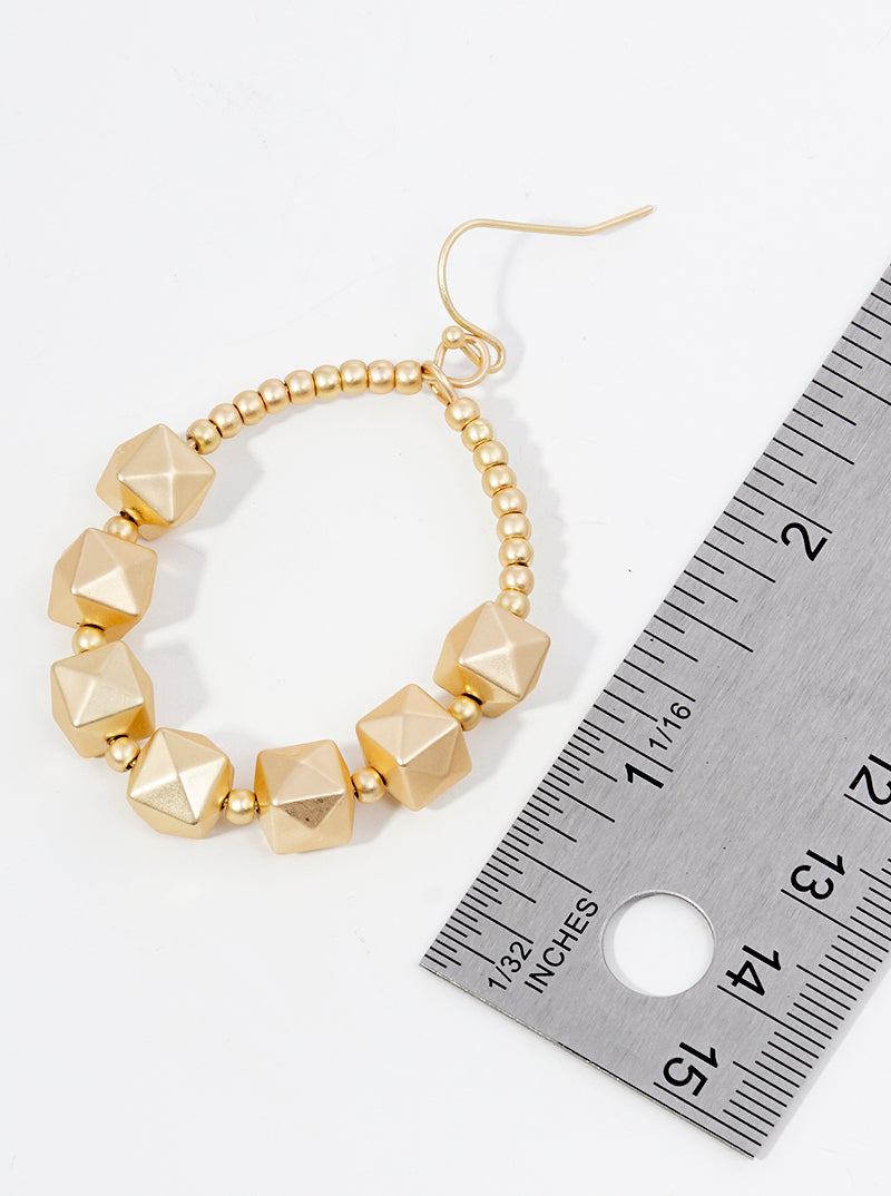 Metallic Beaded Circle Wire Dangle Drop Earrings