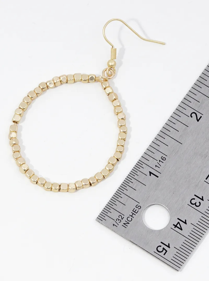 Metallic Beaded Circle Wire Dangle Drop Earrings