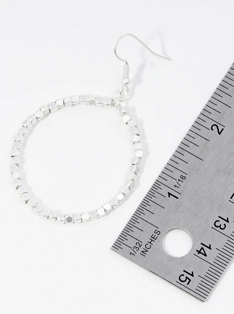 Metallic Beaded Circle Wire Dangle Drop Earrings