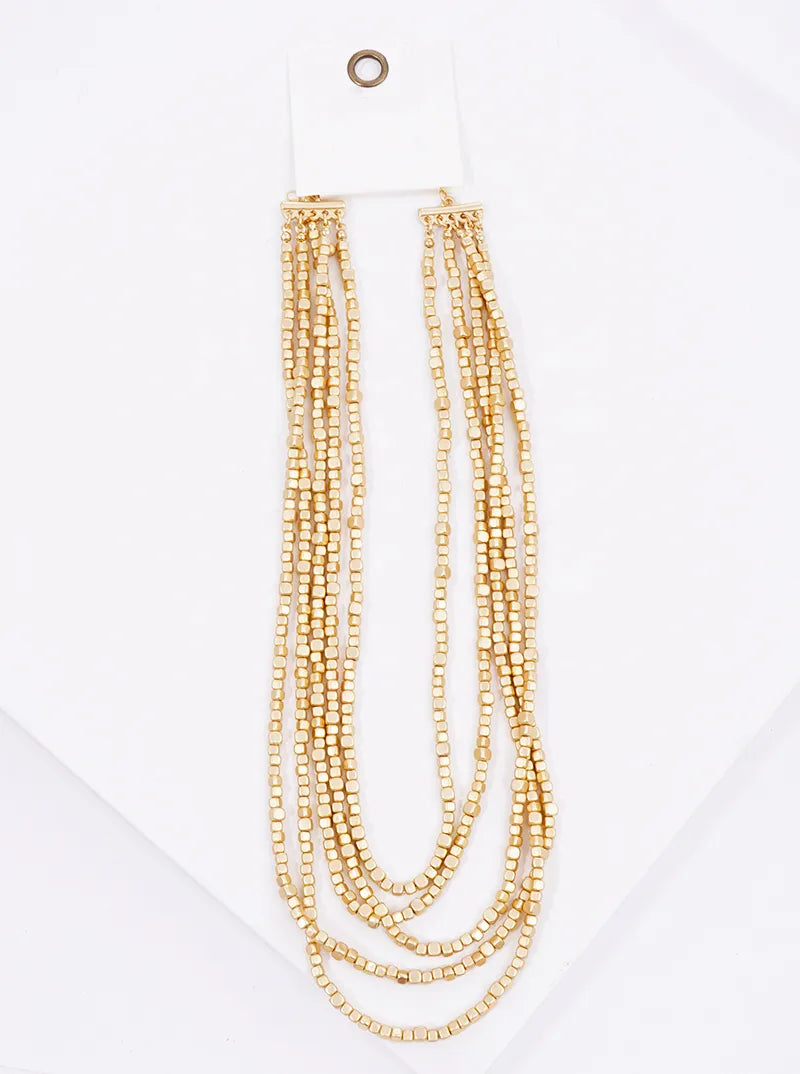 Metallic Beaded Multi Strand Layered Necklace