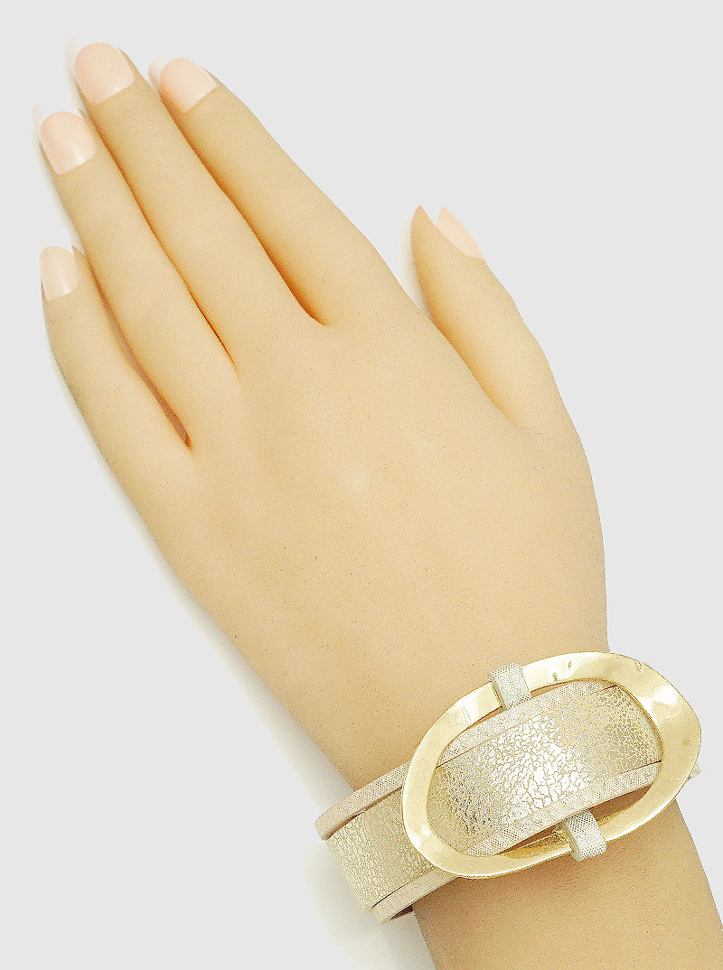 Metallic Leatherette Magnetic Closure Bracelet