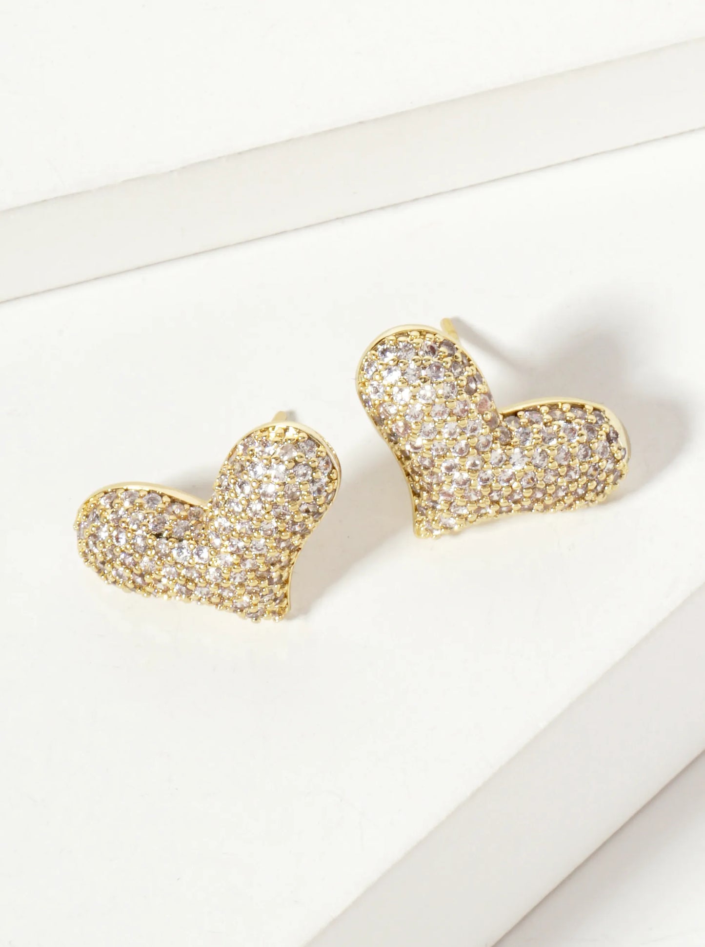 Micro-Pave-Set CZ Puffy Heart 18K-Gold-Dipped Stud Earrings