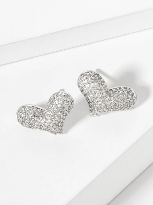 Micro-Pave-Set CZ Puffy Heart 18K-Gold-Dipped Stud Earrings