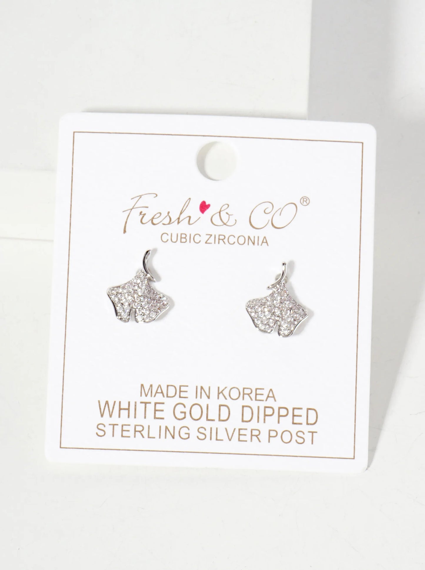 Micro-Pave-Set Cubic-Zirconia 13mm Ginkgo Leaf 18K-Gold-Dipped Stud Earrings