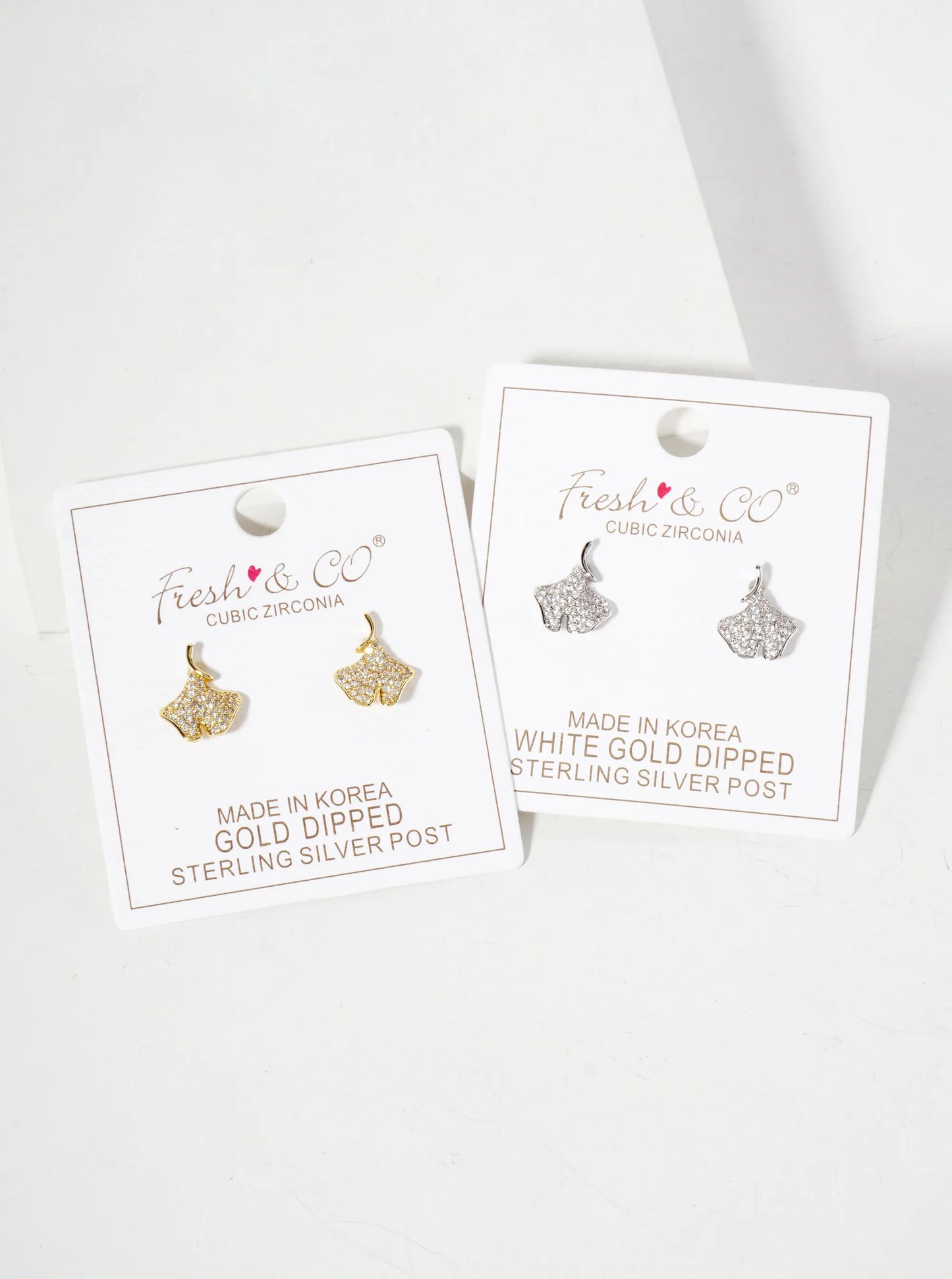 Micro-Pave-Set Cubic-Zirconia 13mm Ginkgo Leaf 18K-Gold-Dipped Stud Earrings
