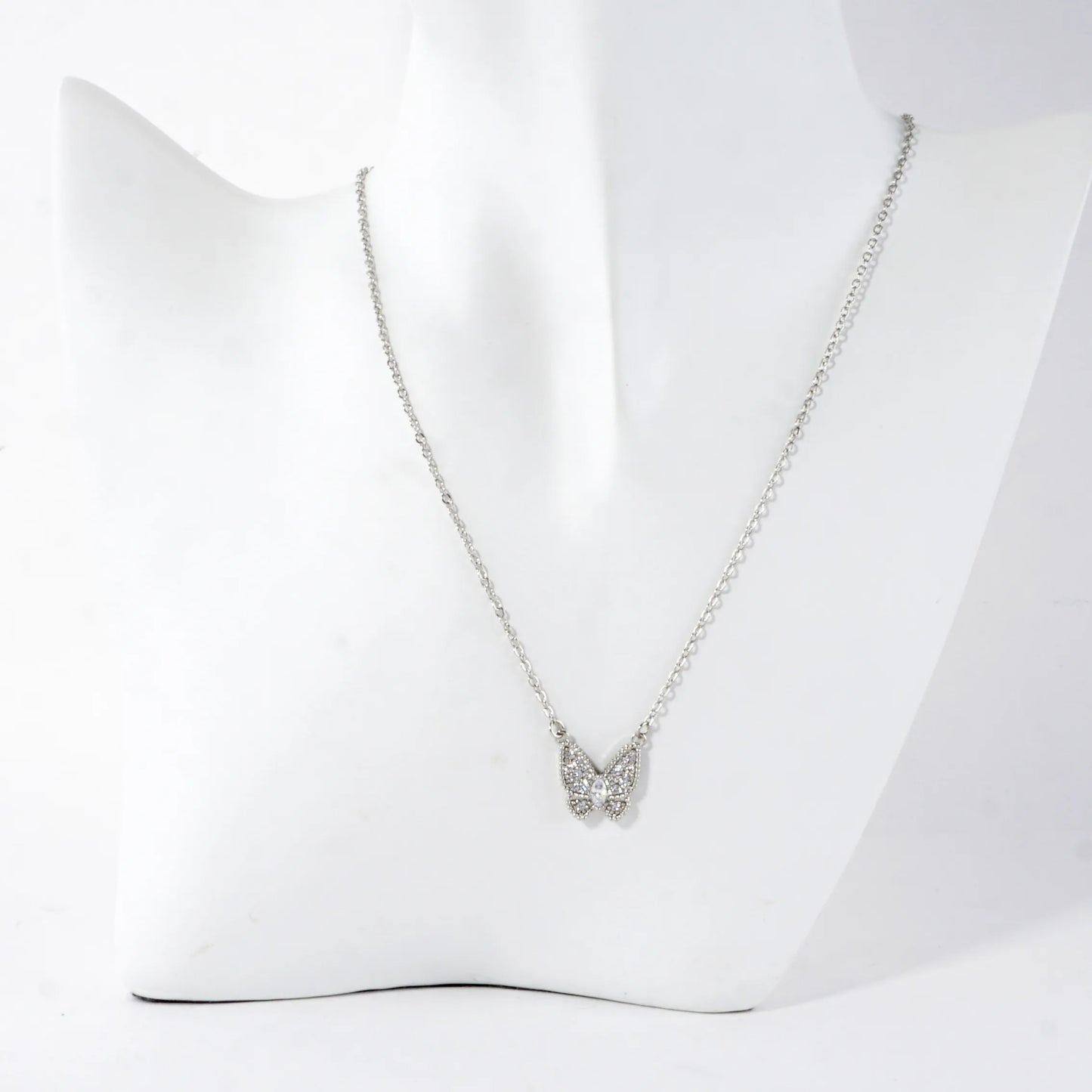 Micro Pave Tiny Butterfly Stainless Steel Necklace