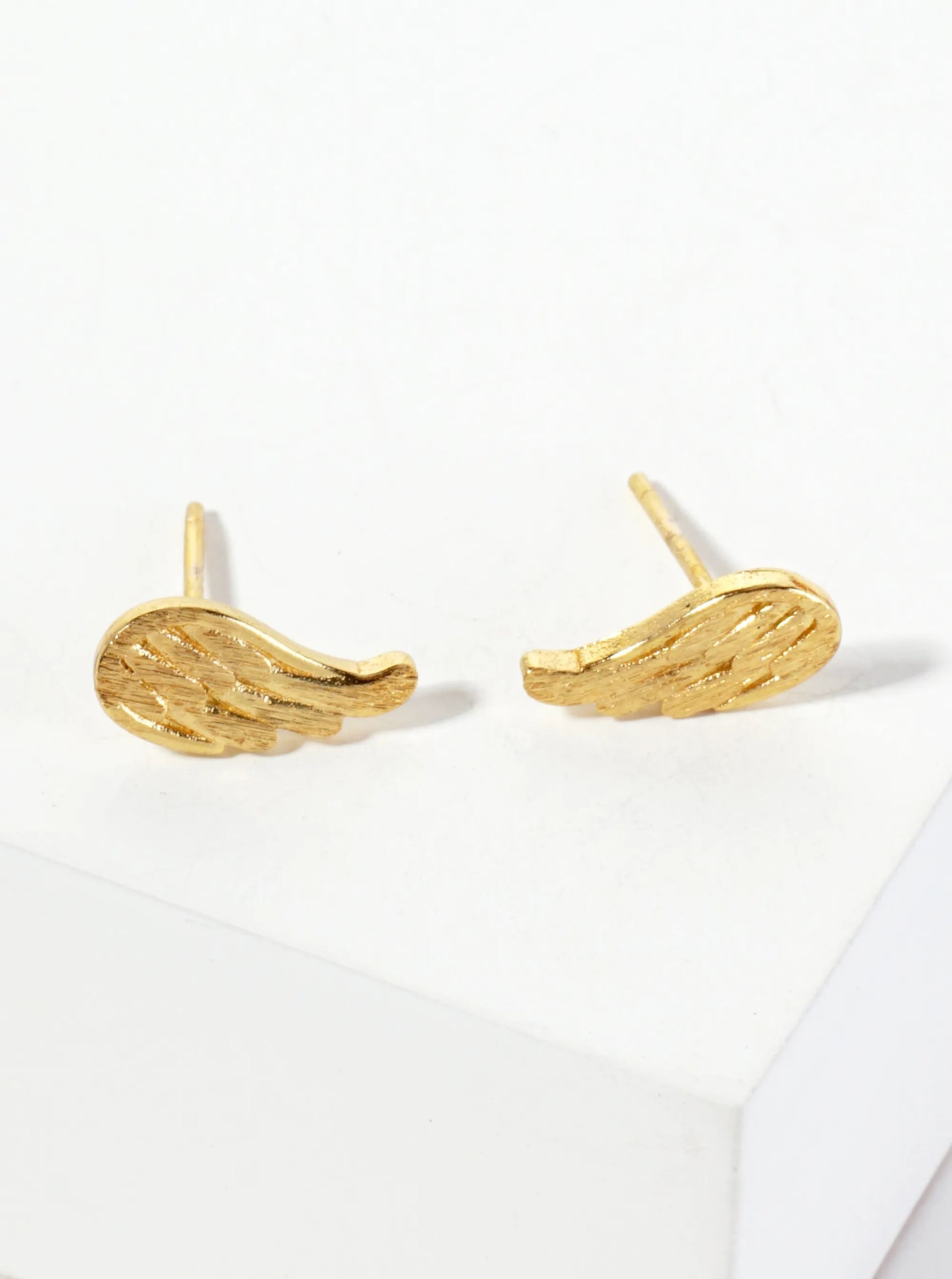 Minimalist 18K-Gold-Dipped Brass Brushed-Texture Angel-Wings Stud Earrings