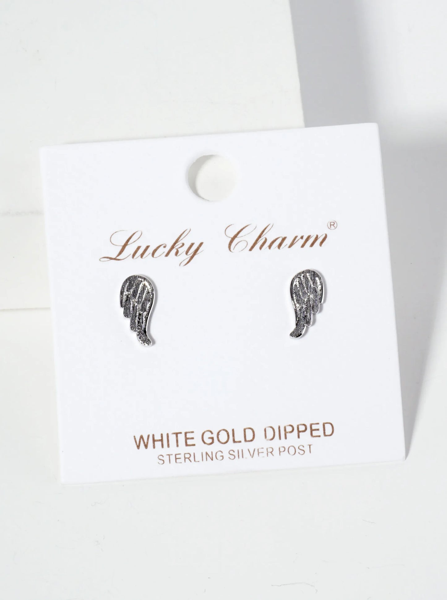Minimalist 18K-Gold-Dipped Brass Brushed-Texture Angel-Wings Stud Earrings
