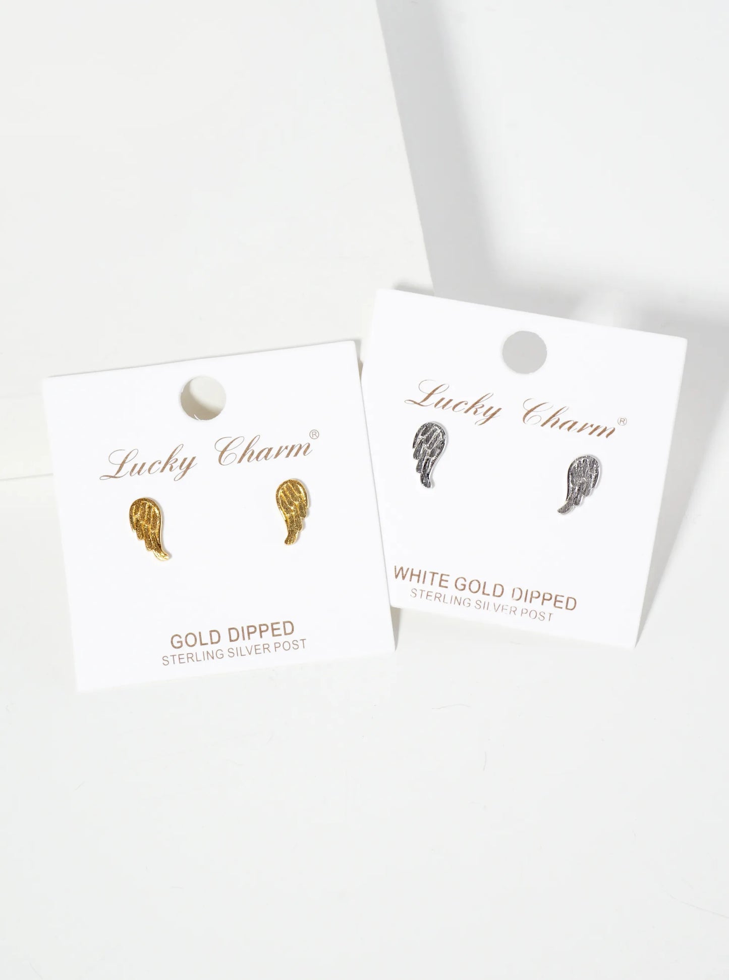 Minimalist 18K-Gold-Dipped Brass Brushed-Texture Angel-Wings Stud Earrings