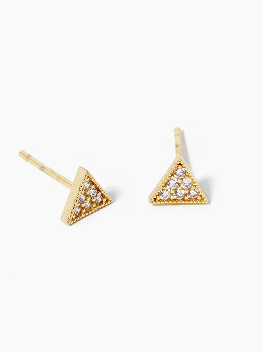 Minimalist 18K-Gold-Dipped CZ-Pave 4mm Triangle Post Stud Earrings