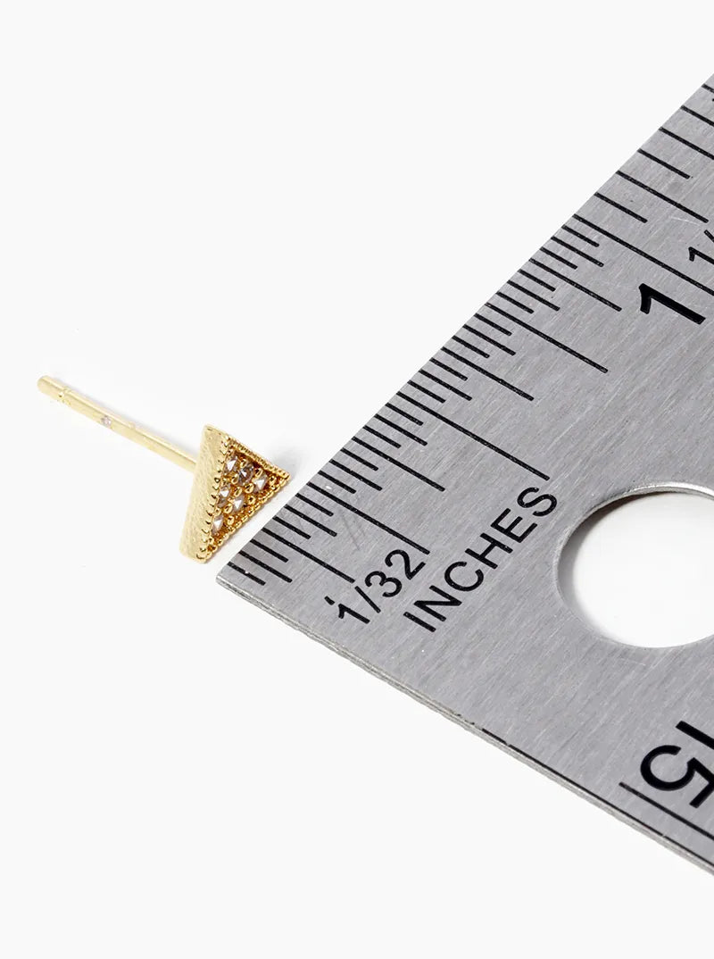 Minimalist 18K-Gold-Dipped CZ-Pave 4mm Triangle Post Stud Earrings