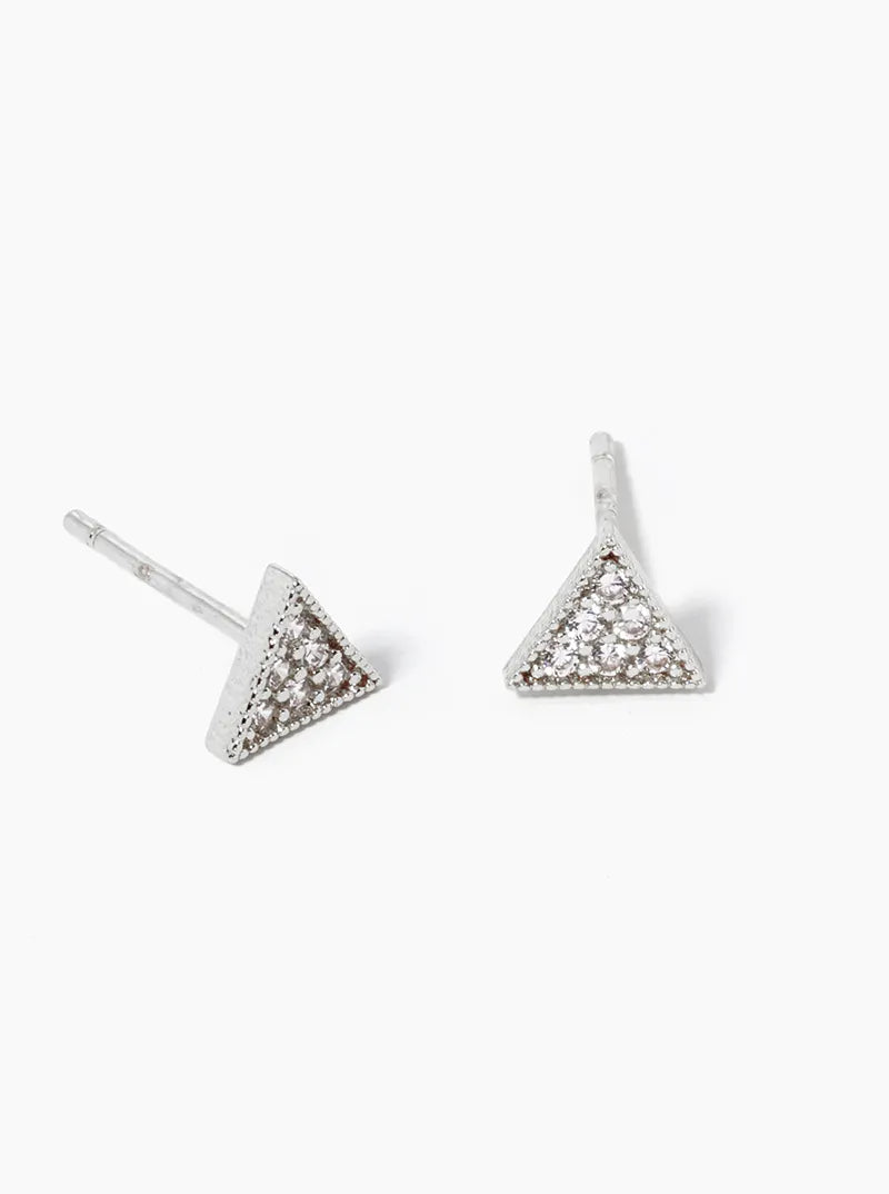 Minimalist 18K-Gold-Dipped CZ-Pave 4mm Triangle Post Stud Earrings