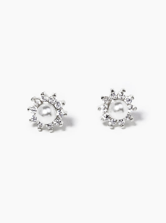 Minimalist 18K-Gold-Dipped CZ Pearl Flower Stud Earrings