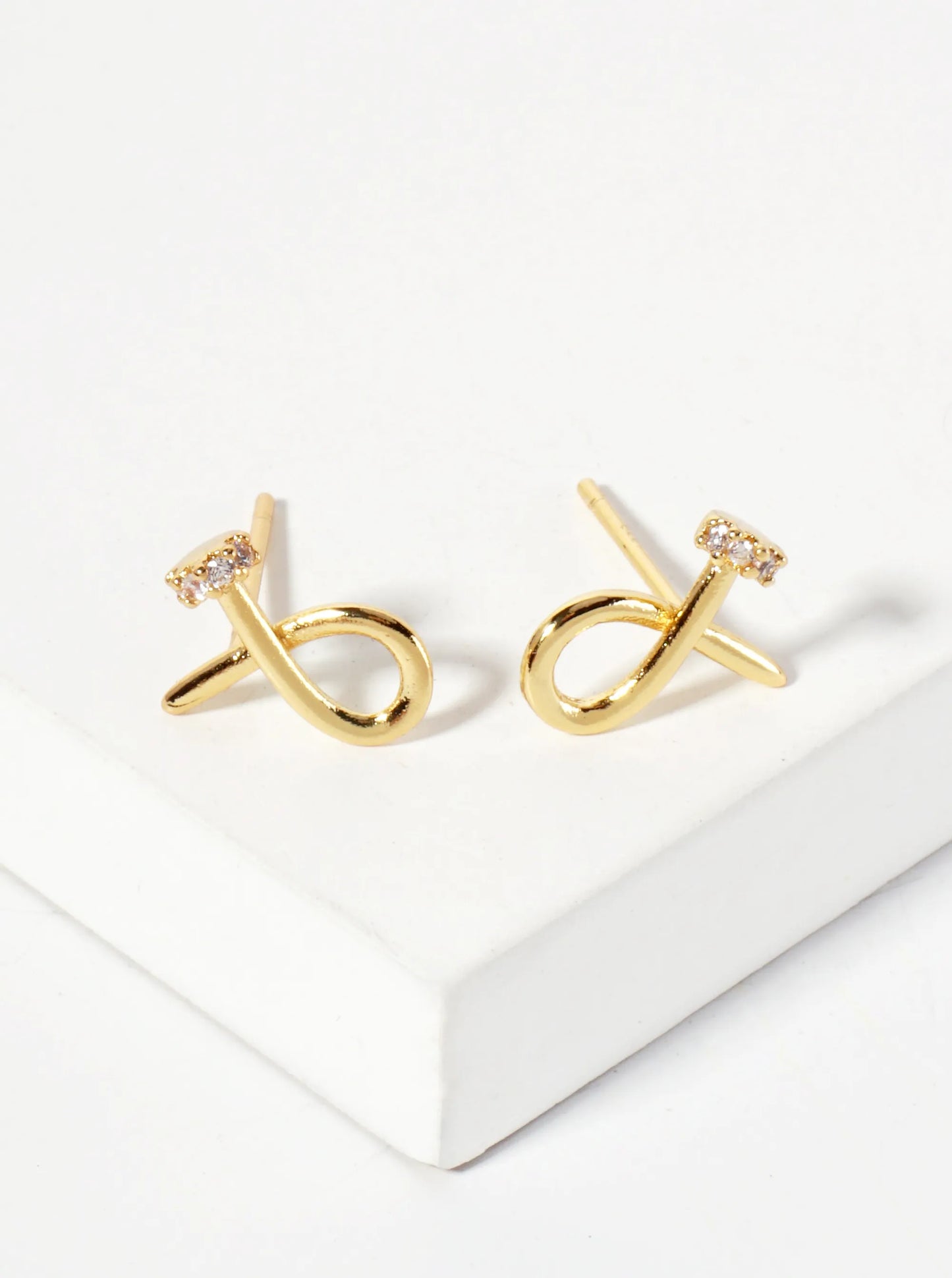 Minimalist 18K-Gold-Dipped Pave-Set Cubic-Zirconia Curved Nail Design Stud Earrings