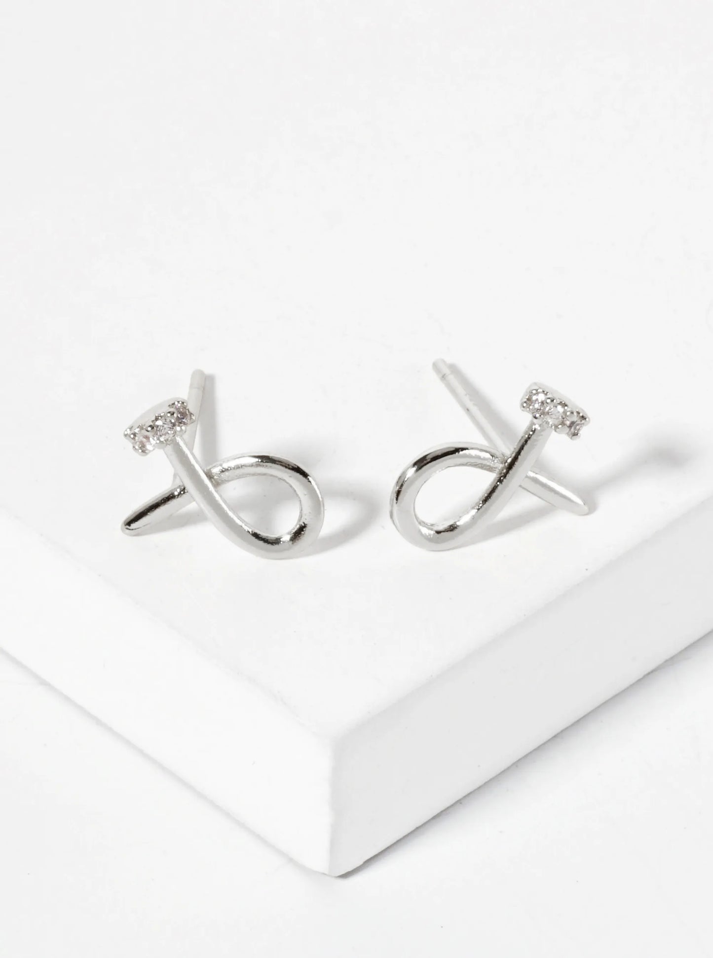 Minimalist 18K-Gold-Dipped Pave-Set Cubic-Zirconia Curved Nail Design Stud Earrings