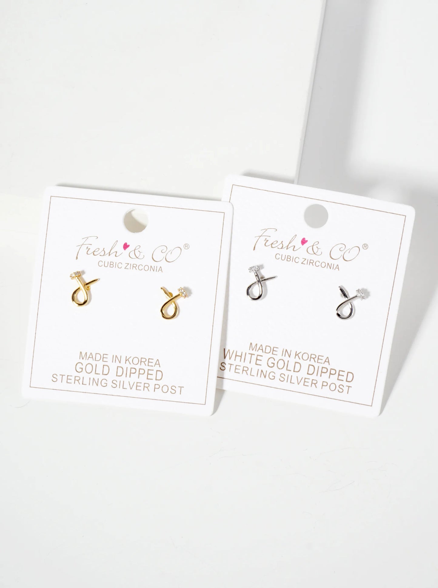 Minimalist 18K-Gold-Dipped Pave-Set Cubic-Zirconia Curved Nail Design Stud Earrings